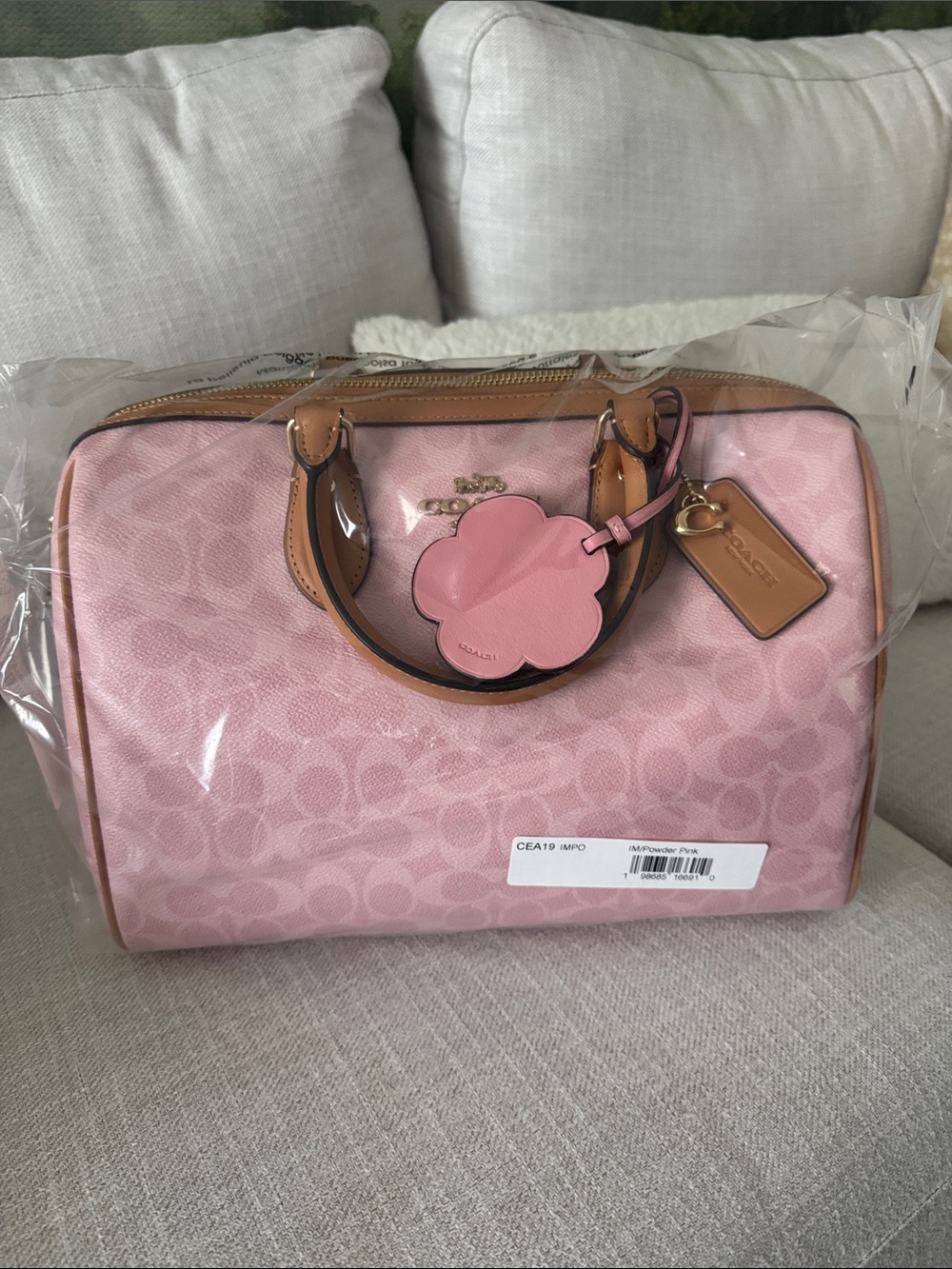Coach Large Rowan Powder Pink Signature Canvas Satchel